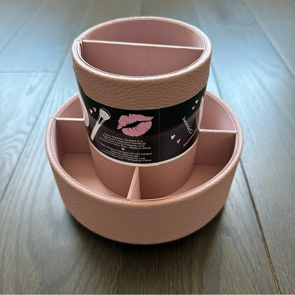 Taylor Madison Designs Pink Faux Leather Rotating Makeup Organizer Brush Holder